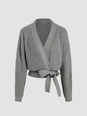 Cider Grey Knit Wrap Sweater Tie Waist Size L NWOT